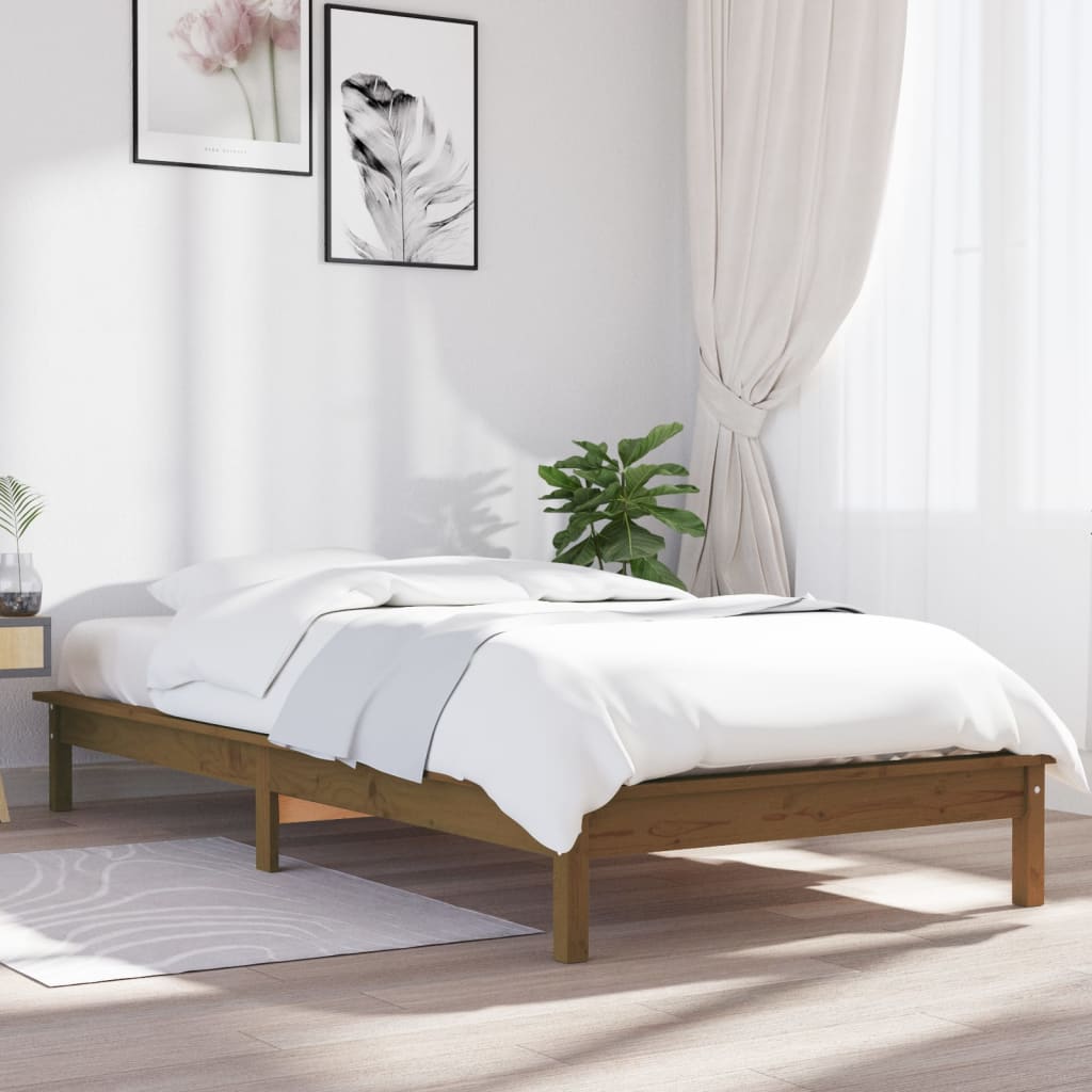 vidaXL Rama ka, miodowy brz, 90x190 cm, lite drewno sosnowe