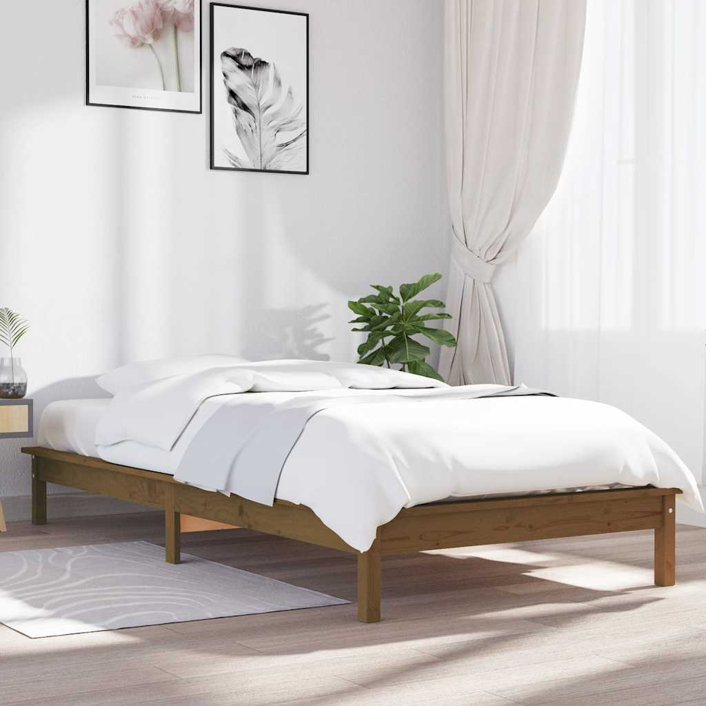vidaXL Rama ��ka, miodowy br�z, 90x190 cm, lite drewno sosnowe