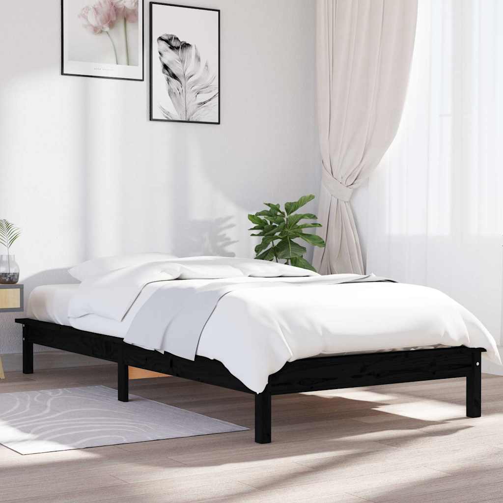 vidaXL Rama ��ka, czarna, 90x190 cm, lite drewno sosnowe