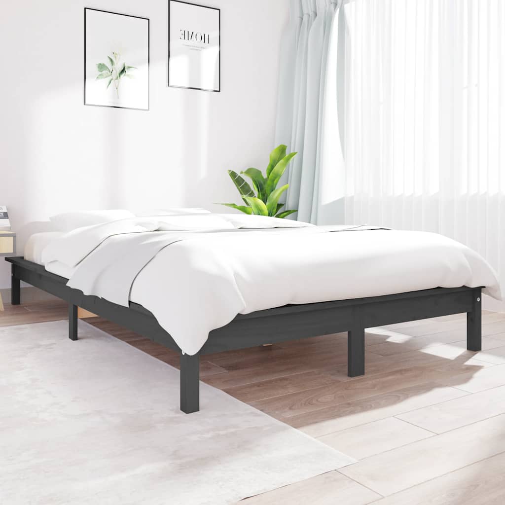 vidaXL Rama ��ka, szara, 120x190 cm, lite drewno sosnowe