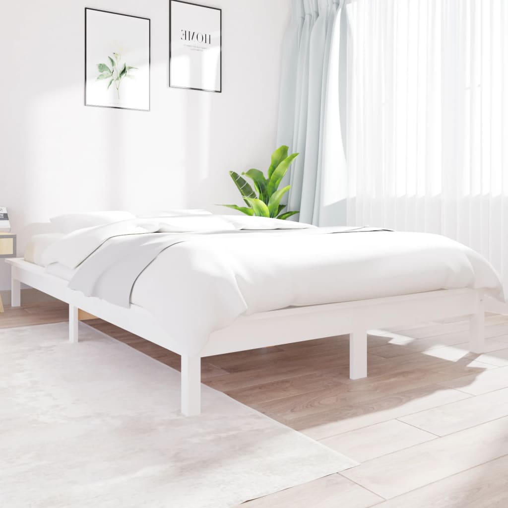Rám postele bílý 135 x 190 cm Double masivní borové dřevo