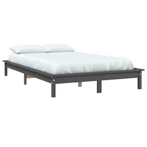 vidaXL Cadru de pat dublu, gri, 135x190 cm, lemn masiv de pin