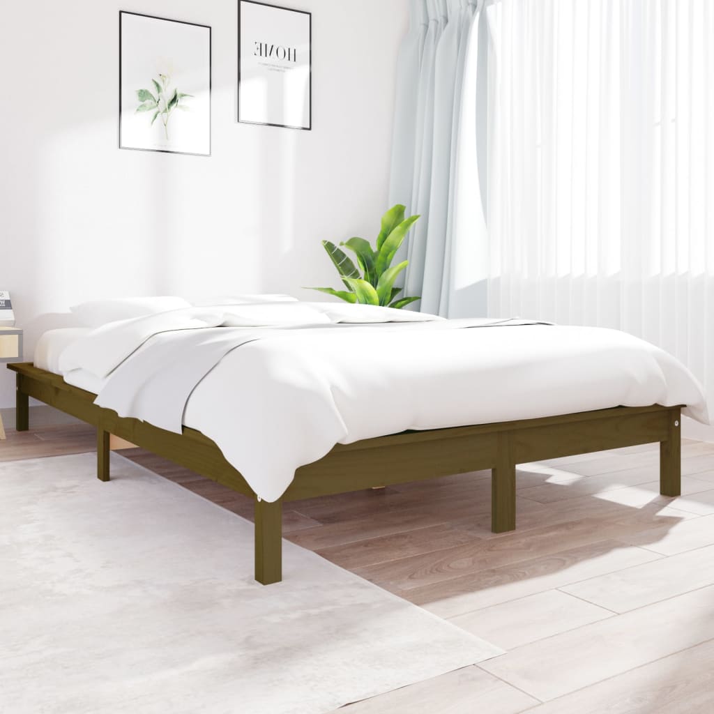 vidaXL Rama ��ka, miodowy br�z, 135x190 cm, lite drewno sosnowe
