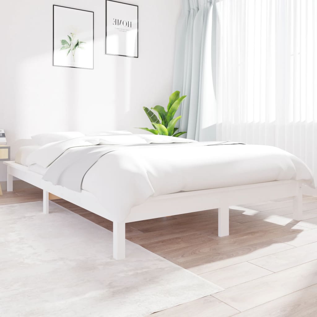 vidaXL Rama ��ka bez materaca, bia�a, 140x190 cm, lite drewno sosnowe