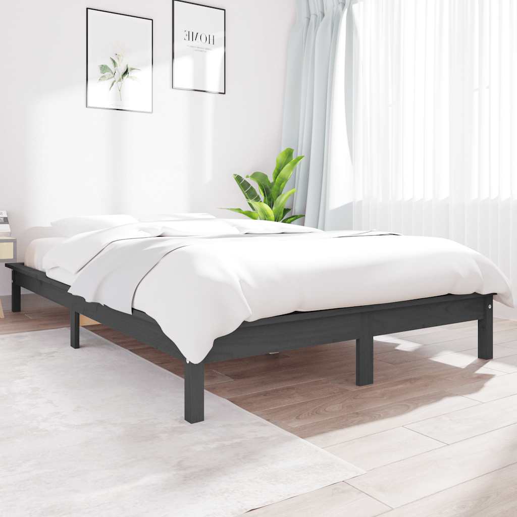 vidaXL Rama ��ka, szara, 140 x 190 cm, lite drewno sosnowe
