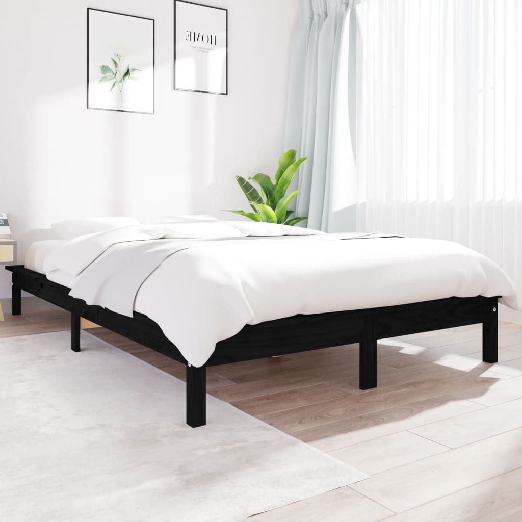 vidaXL Cadru de pat, negru, 140x190 cm, lemn masiv de pin