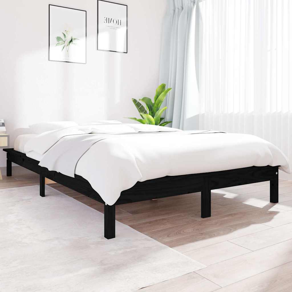 vidaXL sengeramme 140x190 cm massivt fyrretræ sort