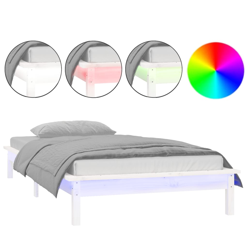 vidaXL Rám postele s LED světlem bílý 90 x 200 cm masivní dřevo