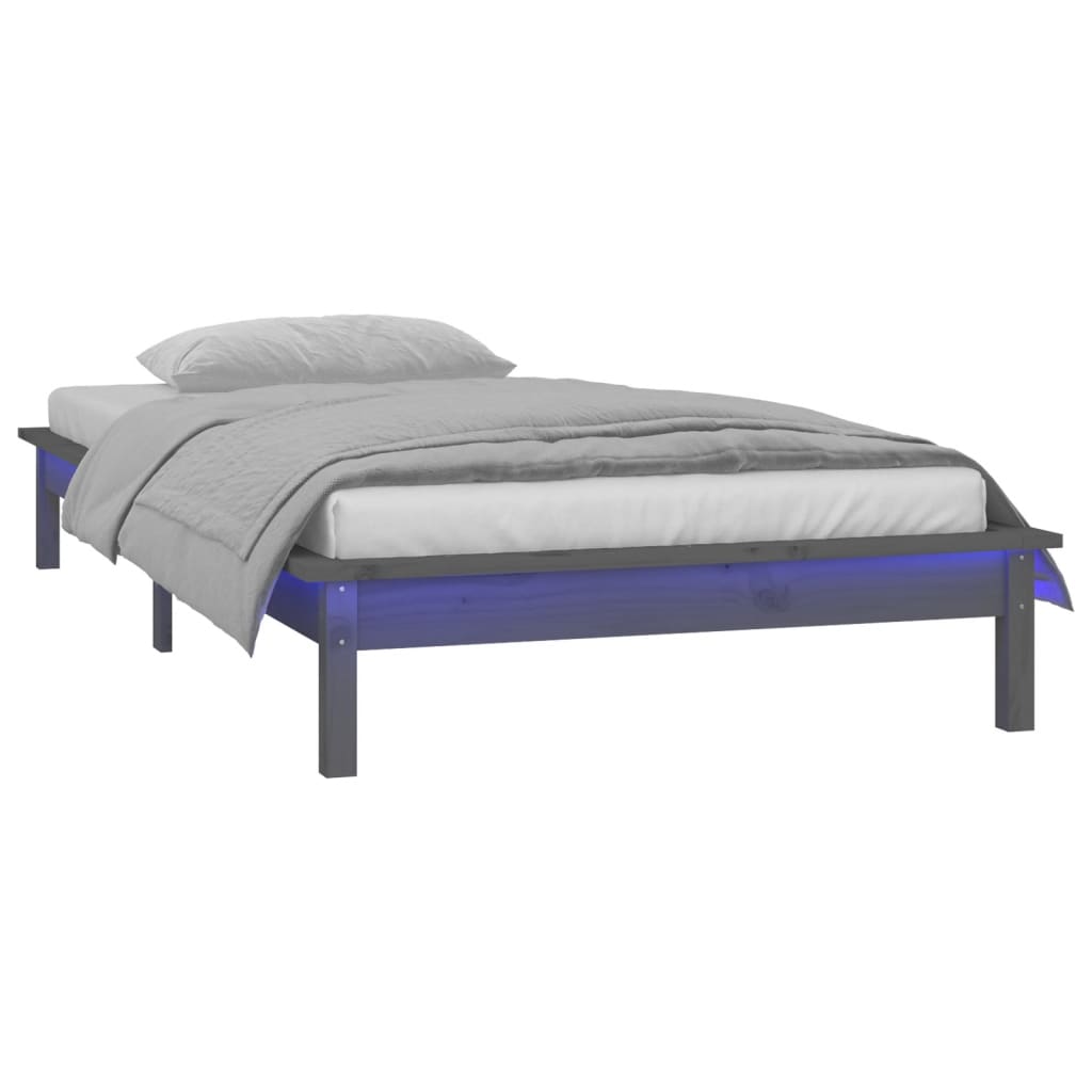 vidaXL Bedframe LED massief hout grijs 90x200 cm afbeelding