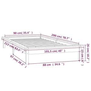 Rám postele s LED světlem šedý 90 x 200 cm masivní dřevo - obrázek 13