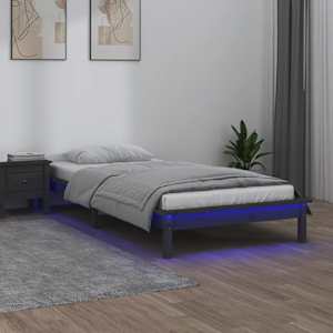 Rám postele s LED světlem šedý 90 x 200 cm masivní dřevo - obrázek 1