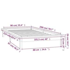 Rám postele s LED světlem černý 90 x 200 cm masivní dřevo - obrázek 13