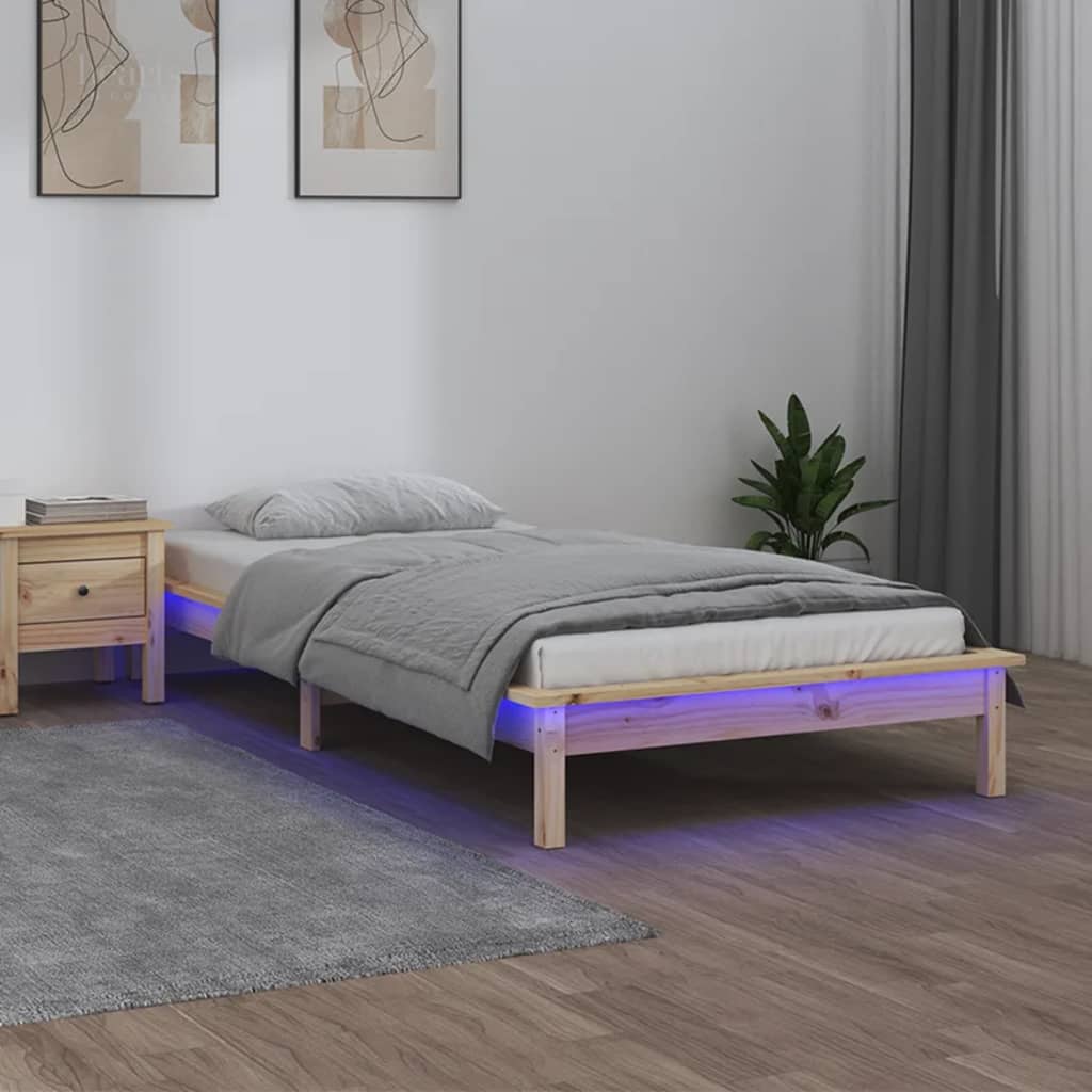 vidaXL Massivholzbett mit LEDs 100x200 cm