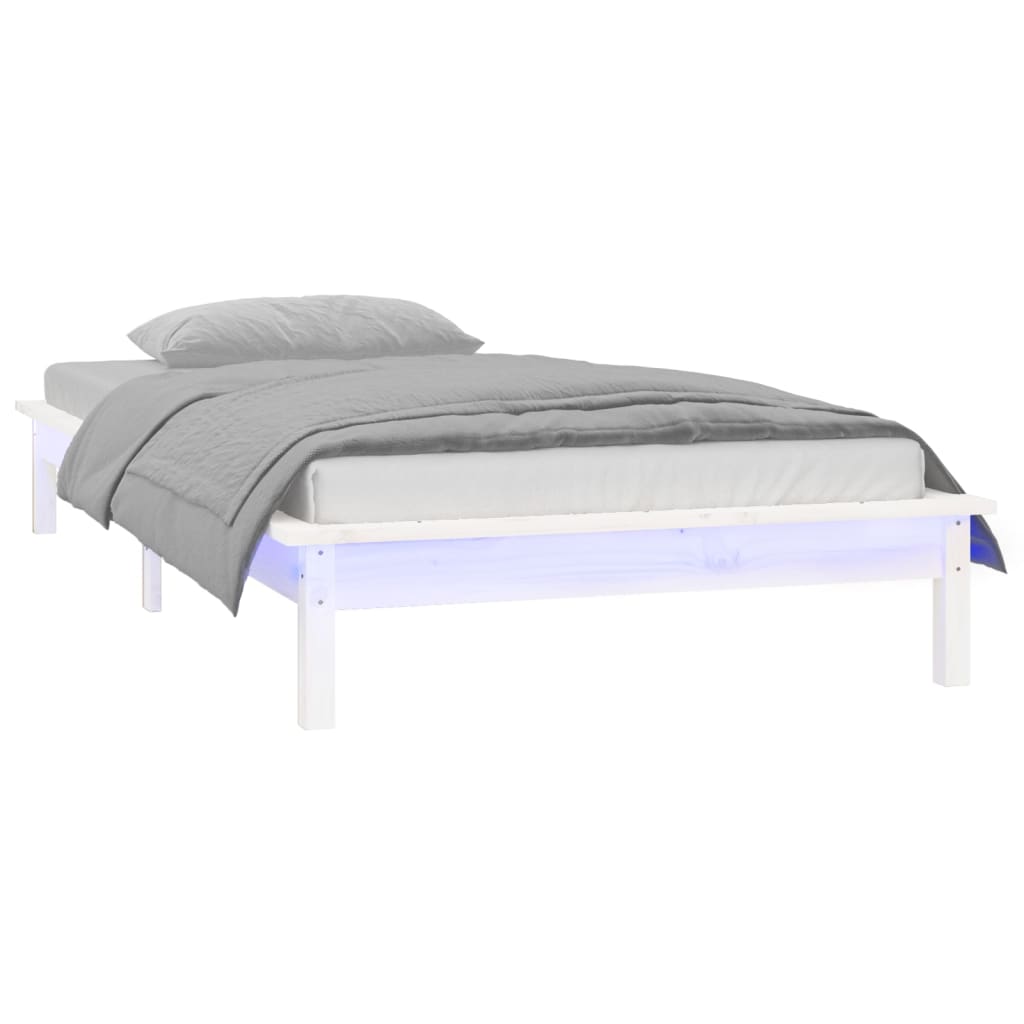 vidaXL Bedframe LED massief hout wit 100x200 cm afbeelding