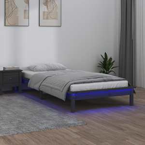 Rám postele s LED světlem šedý 100 x 200 cm masivní dřevo - obrázek 1