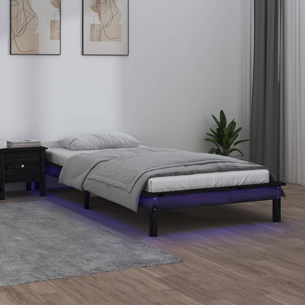 vidaXL Rama ��ka z LED, czarna, 100x200 cm, lite drewno
