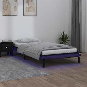 Rám postele s LED světlem černý 100 x 200 cm masivní dřevo - obrázek 1