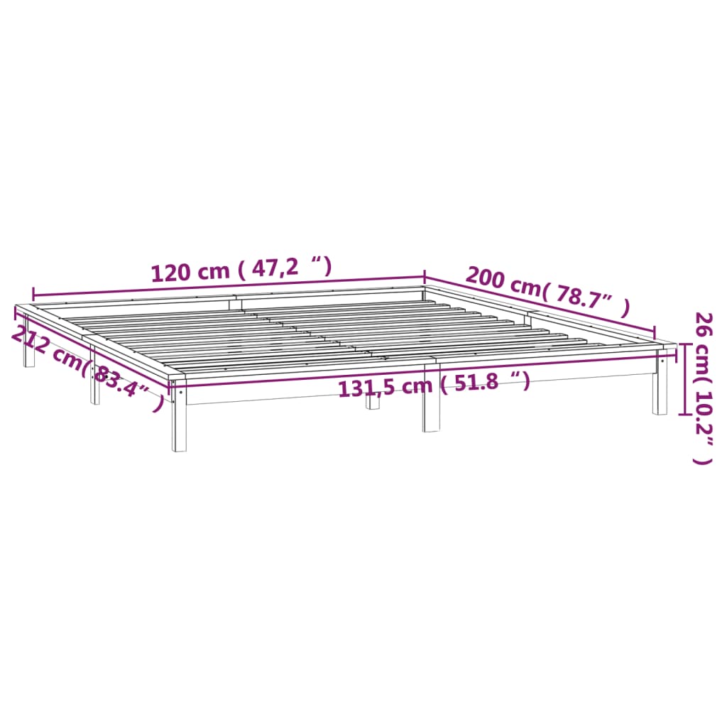 LED posteljni okvir črn 120x200 cm trden les