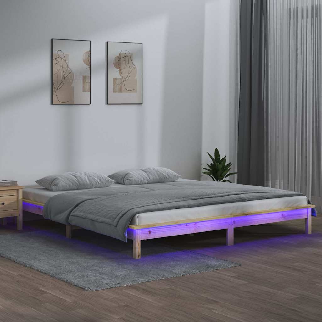 vidaXL Rama ��ka z LED, 140x200 cm, lite drewno