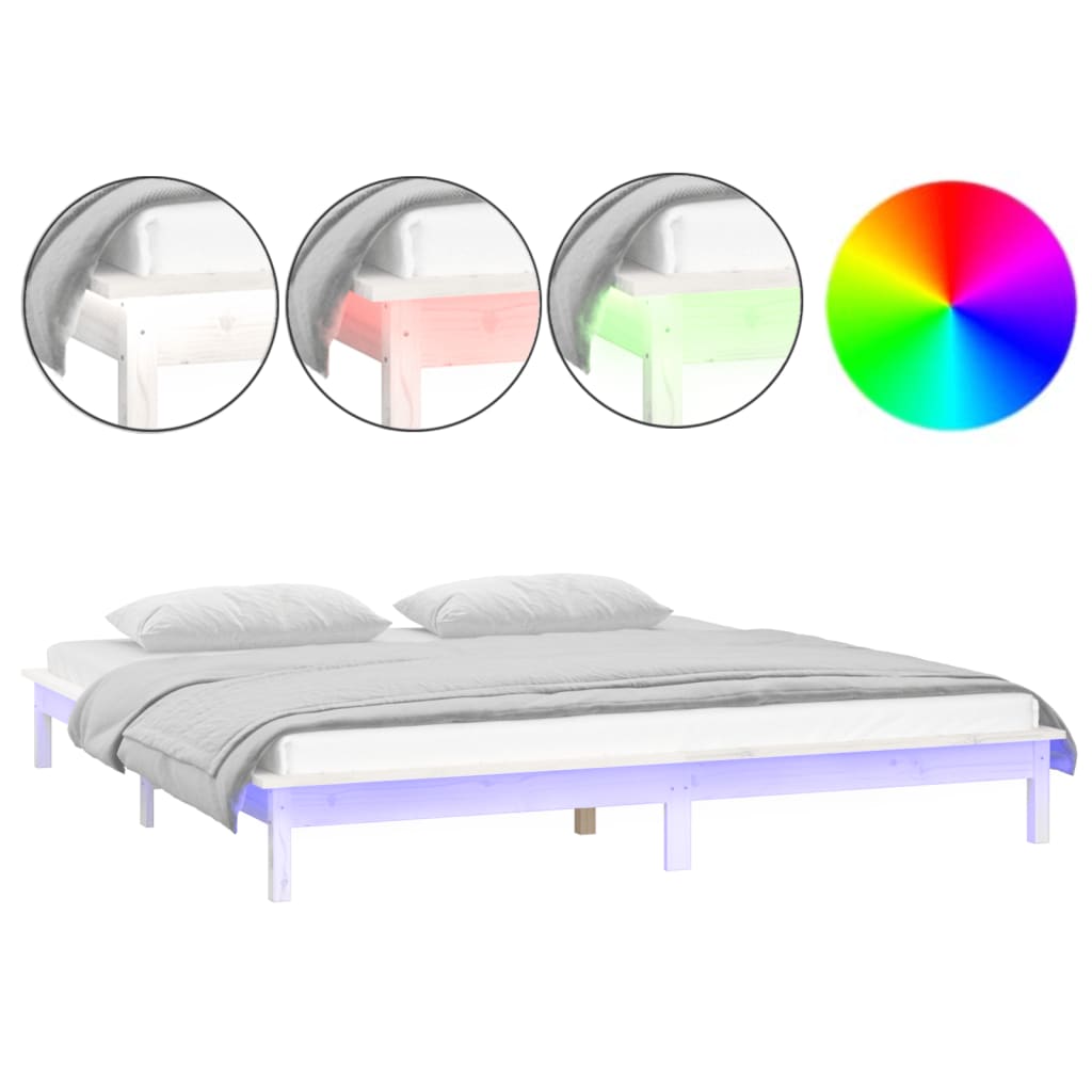 vidaXL Rám postele s LED světlem bílý 140 x 200 cm masivní dřevo