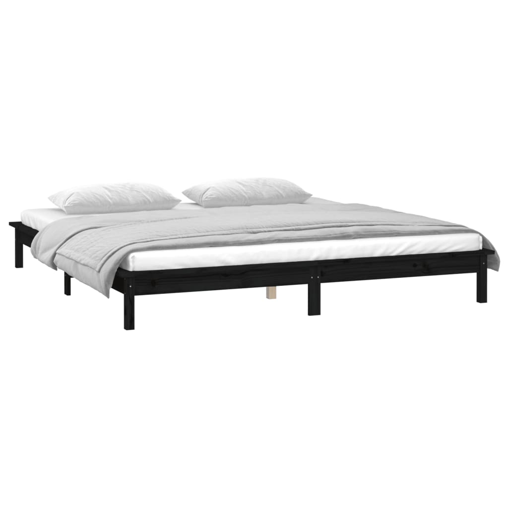 vidaXL Cadru de pat cu LED, negru, 140x200 cm, lemn masiv