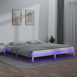 Rám postele s LED bílý 150 x 200 cm King Size masivní dřevo - obrázek 1
