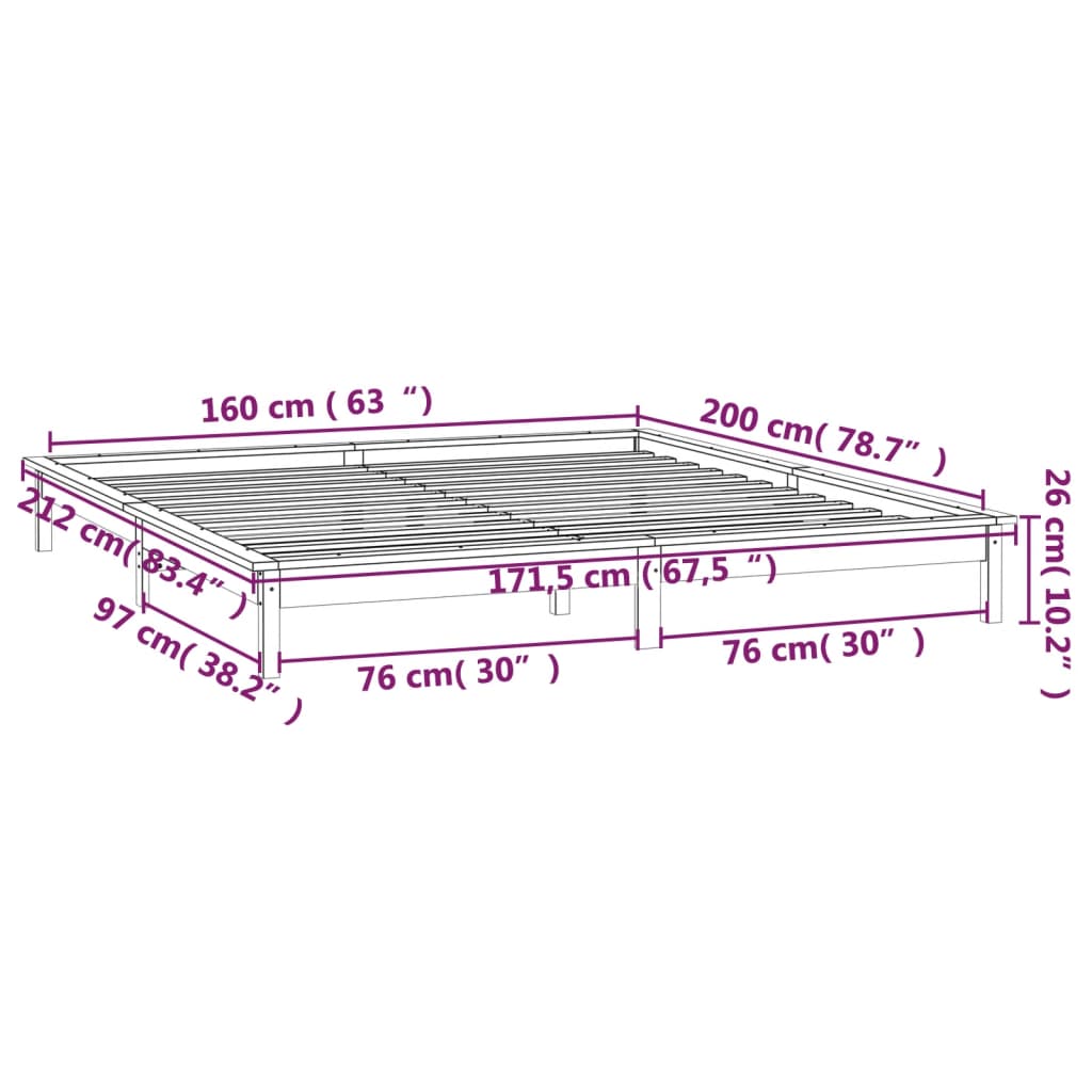 Rám postele s LED světlem medově hnědý 160x200 cm masivní dřevo - obrázek 13