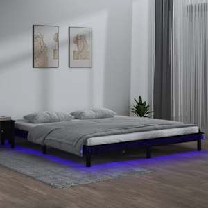 Rám postele s LED světlem černý 160 x 200 cm masivní dřevo - obrázek 1