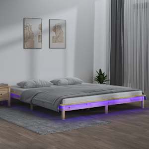 Rám postele s LED světlem 180 x 200 cm Super King masivní dřevo - obrázek 1