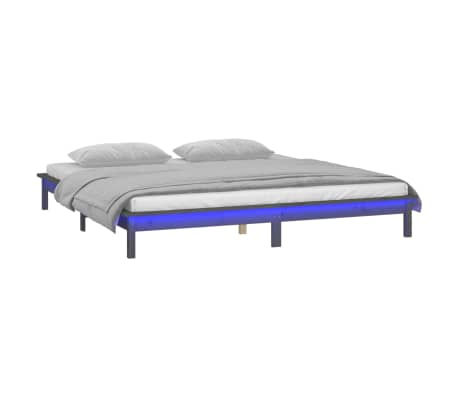 vidaXL Estructura de cama con LED madera maciza gris 180x200 cm