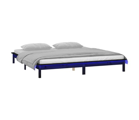 vidaXL Rám postele s LED černý 180 x 200 cm Super King masivní dřevo