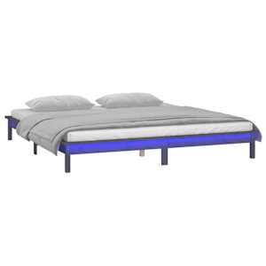 Rám postele s LED světlem šedý 200 x 200 cm masivní dřevo - obrázek 3