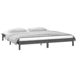 Rám postele s LED světlem šedý 200 x 200 cm masivní dřevo - obrázek 5