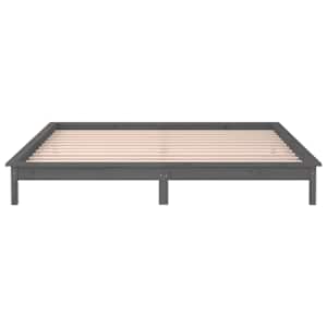 Rám postele s LED světlem šedý 200 x 200 cm masivní dřevo - obrázek 7