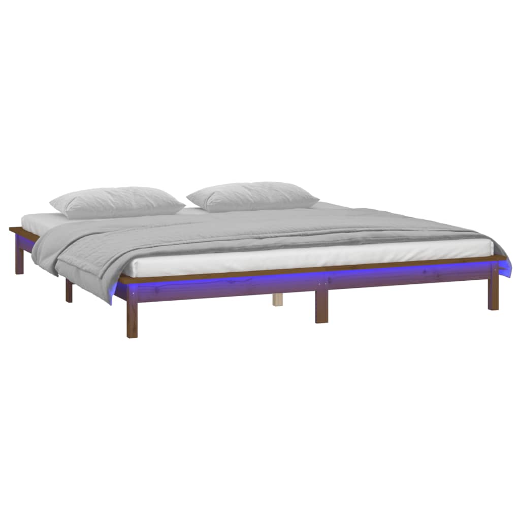 vidaXL Bedframe LED massief hout honingbruin 200x200 cm afbeelding