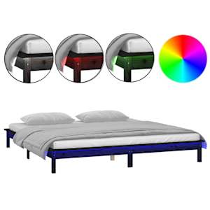 Rám postele s LED světlem černý 200 x 200 cm masivní dřevo - obrázek 2