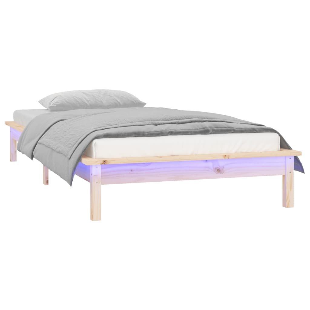 vidaXL Estrutura cama c/ LED pequena solteiro 75x190 cm madeira maciça