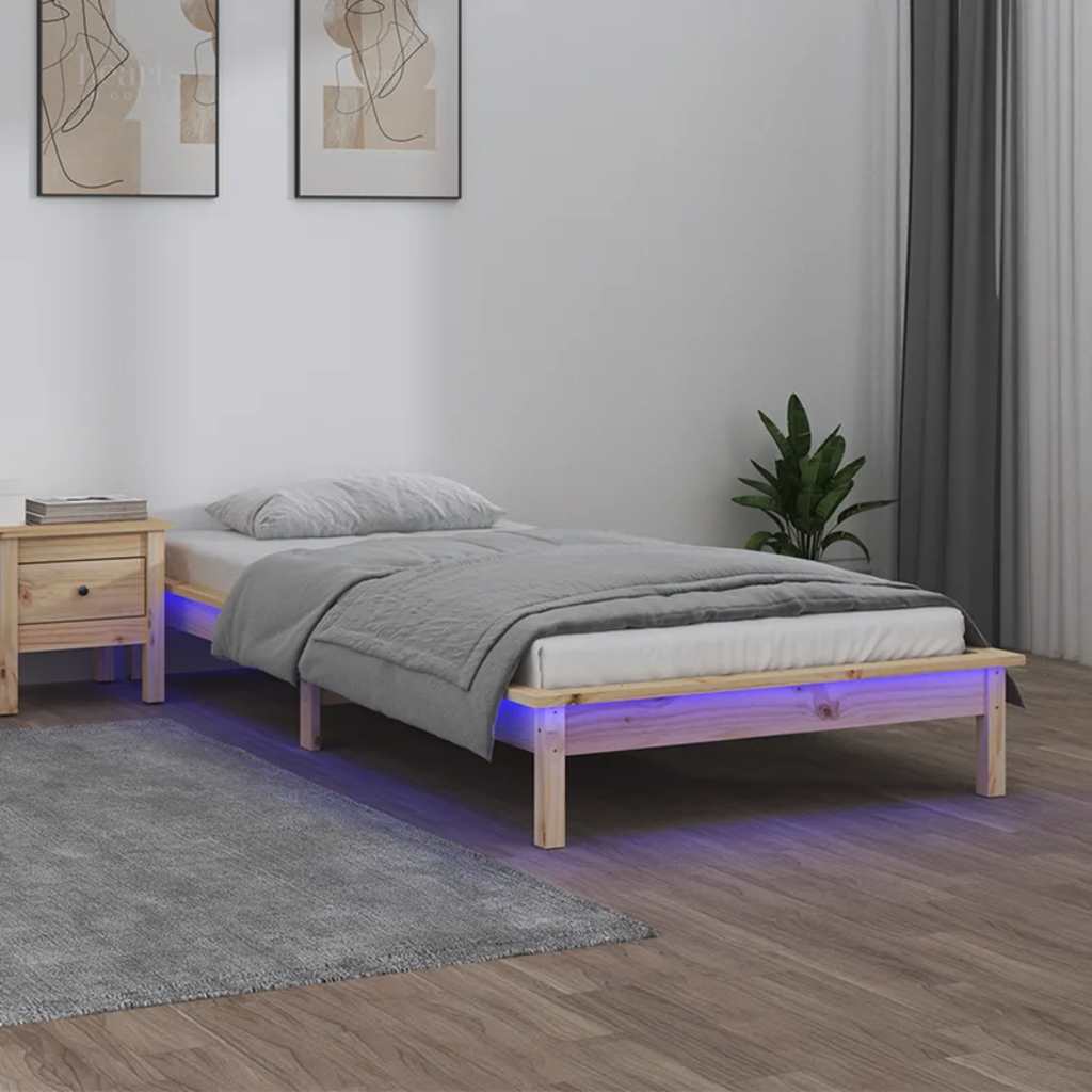 vidaXL Rama ��ka z LED, 75x190 cm, pojedyncza, lite drewno