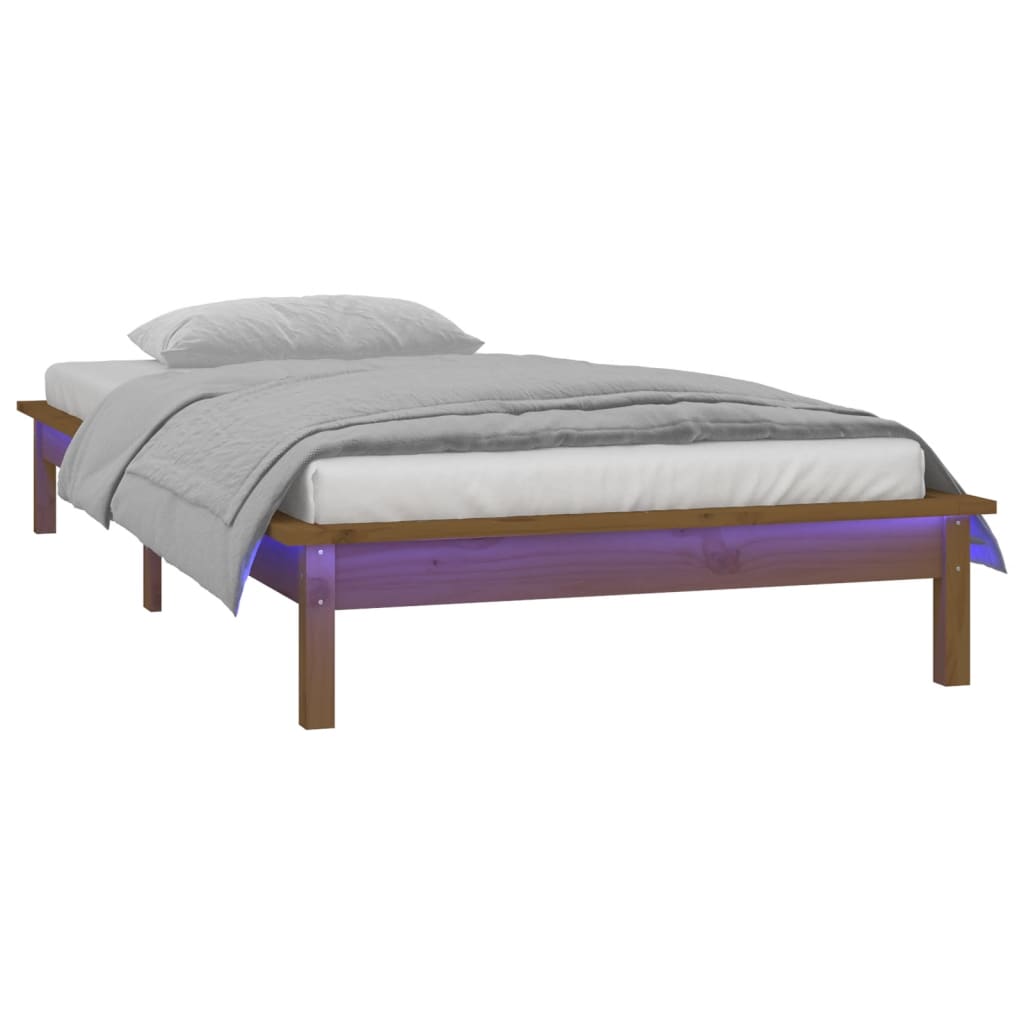 vidaXL Bedframe LED massief hout honingbruin 75x190 cm afbeelding