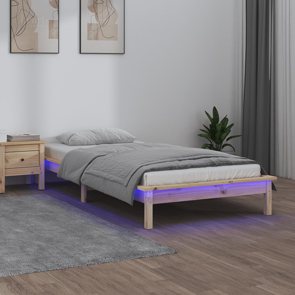 Vidaxl cadru de pat cu led, single 3ft, 90x190 cm, lemn masiv