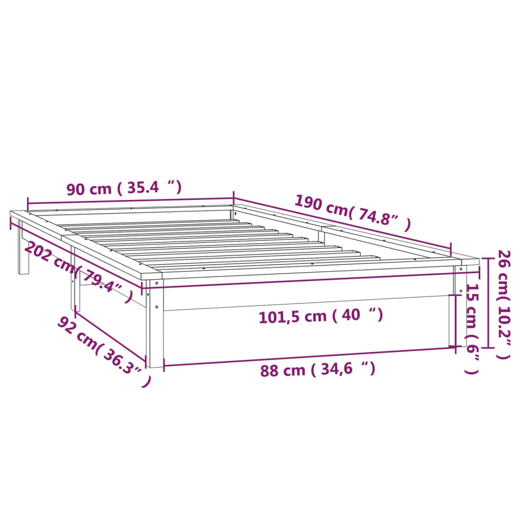 Bedframe LED massief hout grijs 90x190 cm image 13