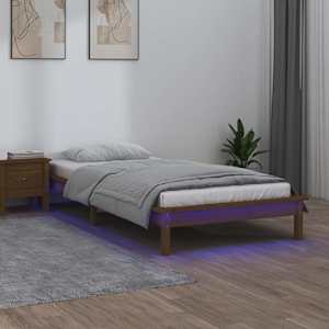 Rám postele s LED medově hnědý 90 x 190 cm Single masivní dřevo - obrázek 1