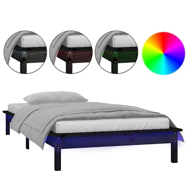 vidaXL LED-voodiraam, must, 90 x 190 cm, m&auml;nnipuit