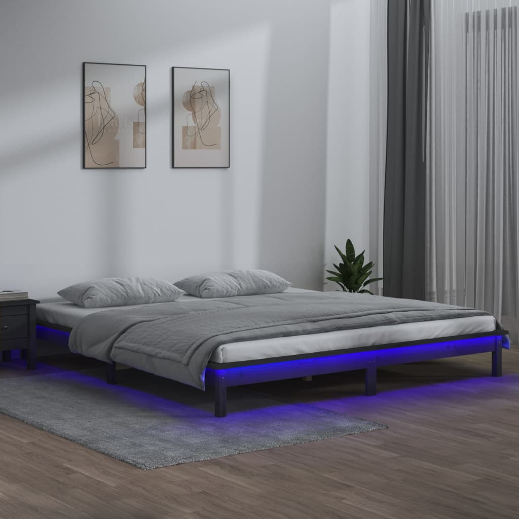 vidaXL Massivholzbett mit LEDs Grau 120x190 cm