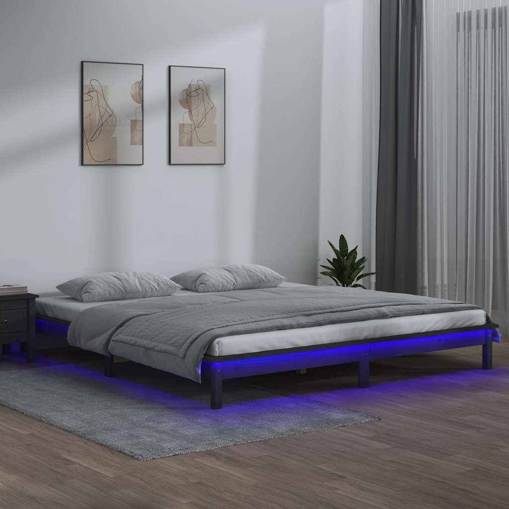 vidaXL Rama ��ka z LED, szara, 120x190 cm, podw�jna, lite drewno