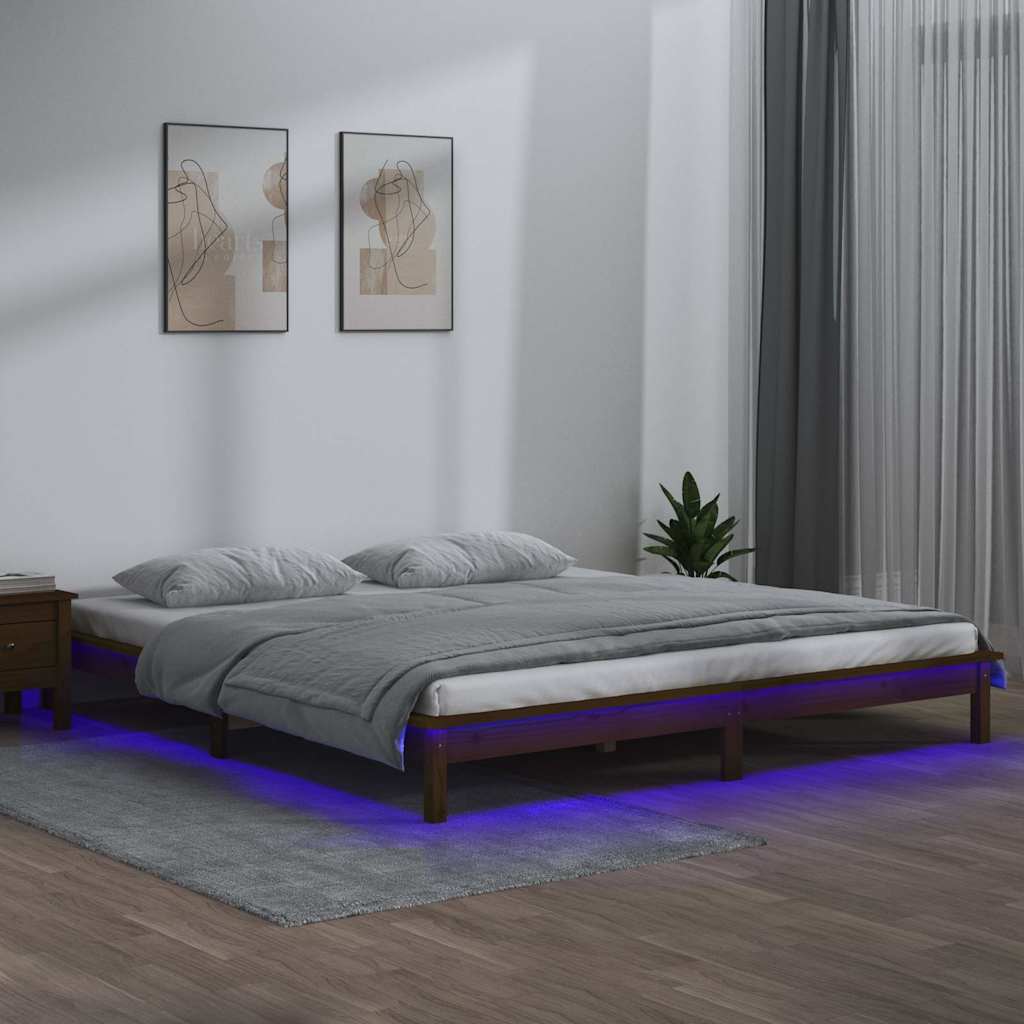 vidaXL Rama ��ka z LED, miodowy br�z 120x190 cm podw�jna, lite drewno