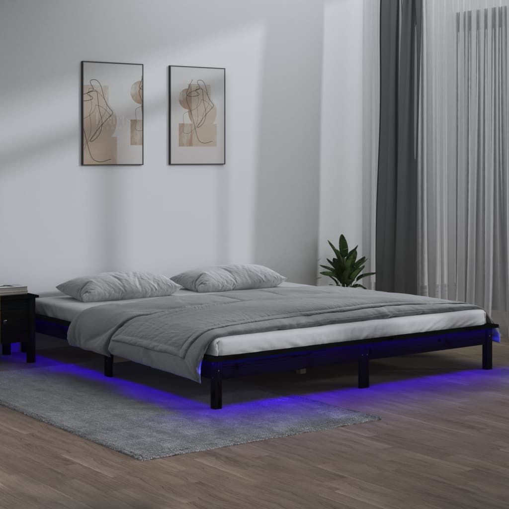 Cadru de pat cu LED mic dublu 4FT, negru, 120x190cm, lemn masiv