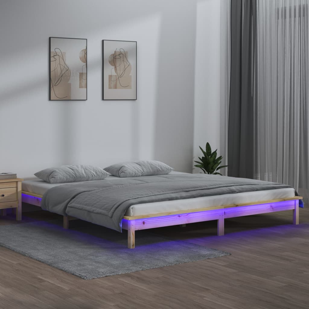 vidaXL sengeramme med LED 135x190 cm dobbeltseng massivt træ billede