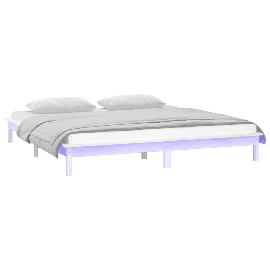 vidaXL Bedframe LED massief hout wit 135x190 cm afbeelding