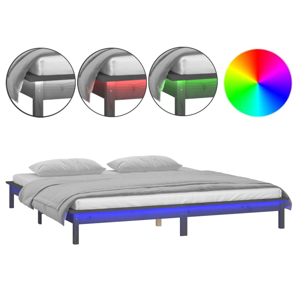 vidaXL Rám postele s LED světlem šedý 135x190 cm Double masivní dřevo